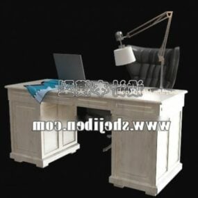 Pracovní stůl s lampou a notebookem 3d model