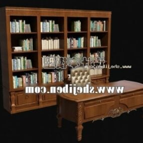 Europäischer Schreibtisch mit Bücherregal 3D-Modell
