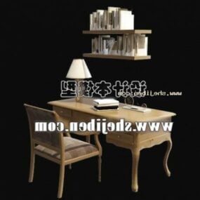 Europäischer Schreibtischstuhl mit Bücherregalen 3D-Modell