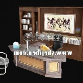 European Antique Work Desk With Cabinet 3d model