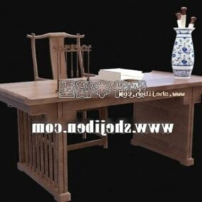 Китайський робочий стіл зі стільцем 3d модель
