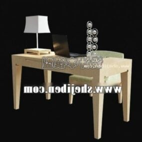 Wooden Desk With Chair 3d model