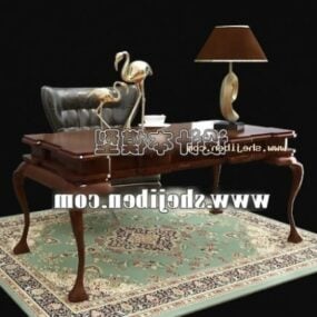 Antiker europäischer Schreibtisch mit Teppich 3D-Modell