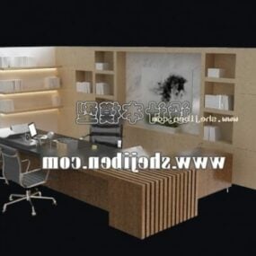 Escritorio de fresno con silla Mobiliario de oficina Modelo 3d