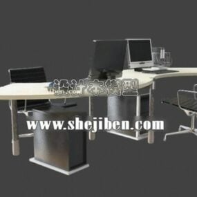 Mesa de escritório doméstico de vidro com cadeira modelo 3d
