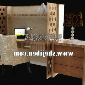 Wood Work Desk With Chair Cabinet 3d model