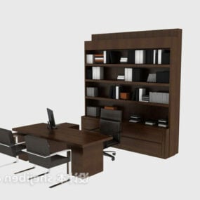 Meja Kerja Dengan Model 3d Perabot Kantor Rak Buku