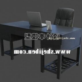 Wood Work Desk With Chair Office Furniture 3d model