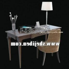 Work Desk With Table Lamp And Chair 3d model