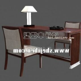 Brunt træ skrivebord med stol 3d-model