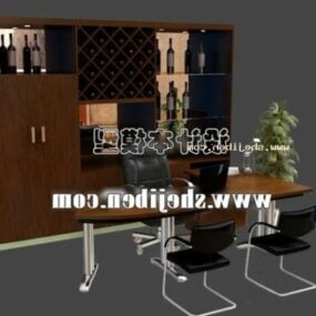 خزانة خشب بني مع طاولة عمل نموذج ثلاثي الأبعاد