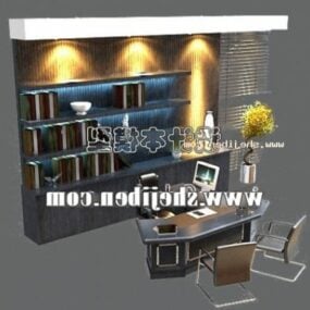 Office Work Desk With Bookcase Cabinet 3d model