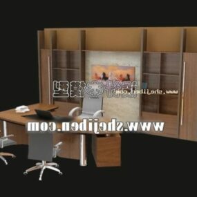 Modern Work Desk With Wood Side Cabinet 3d model