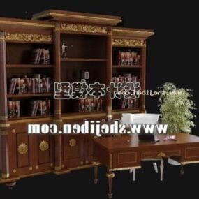 European Antique Wooden Work Desk 3d model