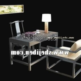 Modern Work Desk With Chair And Table Lamp 3d model