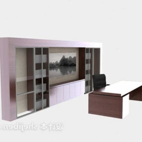 Meja Kayu Dengan Kaki Logam Hitam Model 3d