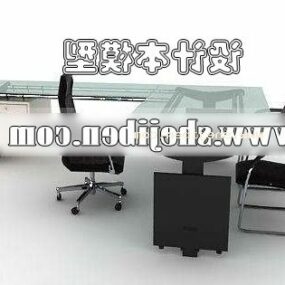 Meja Sudut Bentuk L Dengan Kursi model 3d