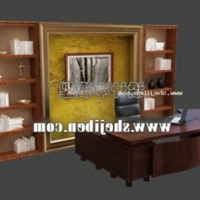 Modello 3d di mobili per spazio di lavoro in legno vintage