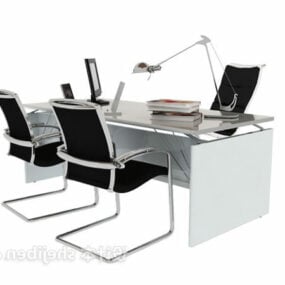 Kontorbord med opbevaring og stol 3d-model
