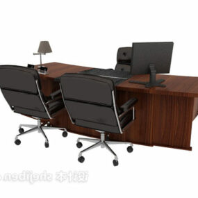 Wooden Work Desk With Chair Furniture 3d model
