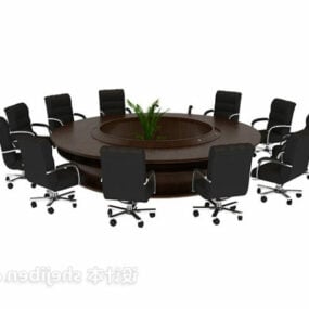 Mesa de conferência circular com cadeira modelo 3d