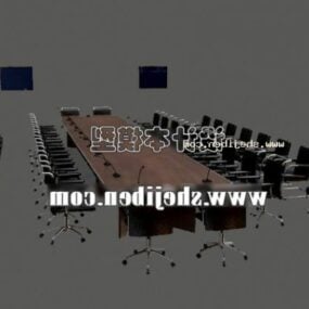 Mesa de conferencias de madera con silla negra modelo 3d