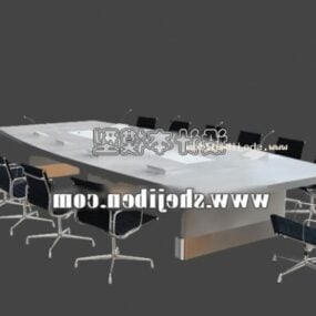 Mesa de conferencias de oficina con sillas de ruedas modelo 3d