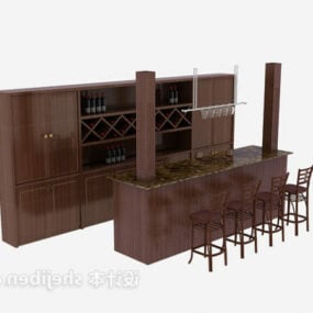 Nội thất tủ rượu gỗ nâu mẫu 3d