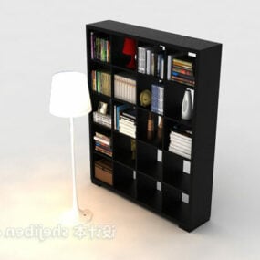 Furnitur Kayu Rak Buku Dengan Dekorasi model 3d
