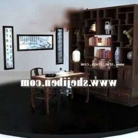 Modelo 3d de móveis de madeira para estante de estilo chinês