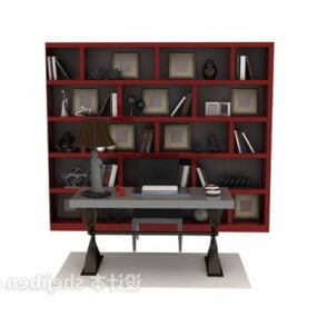 Modelo 3d de móveis de madeira para mesa de leitura de estante