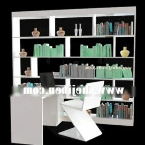 Rak Buku Perabot Kayu Dengan Meja Kerja model 3d