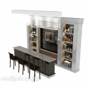 Bookcase With Bar Counter And Chair 3d model