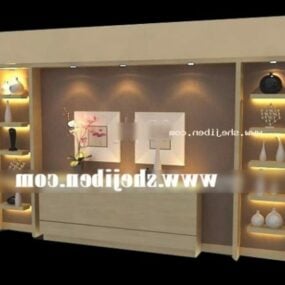 Librería de pared con decoración de iluminación modelo 3d.