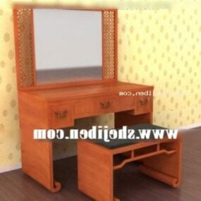โต๊ะเครื่องแป้งเฟอร์นิเจอร์ห้องนอนไม้สีแดงแบบจำลอง 3 มิติ
