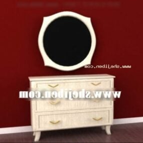 Commode avec meubles de chambre à coucher miroir circulaire modèle 3D