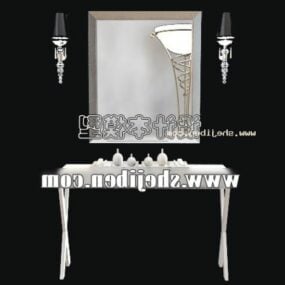 White Dresser Table With Mirror 3d model