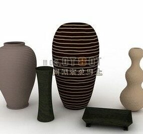 Terracotta Vase Decorative Set 3d model