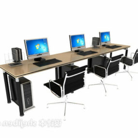 Skrivbordsbord och stolar med datormodell 3d