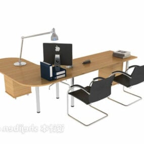 एल आकार की वर्क डेस्क टेबल और कुर्सियाँ 3डी मॉडल