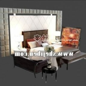 3д модель двуспальной кровати в отеле с диваном-скамьей
