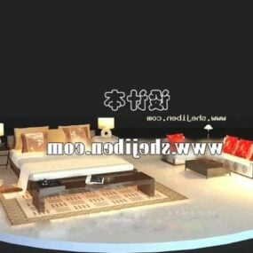 Hotel Modern Double Bed With Carpet 3d model