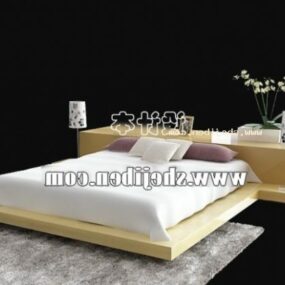 Bed With Nightstand And Pillow 3d model