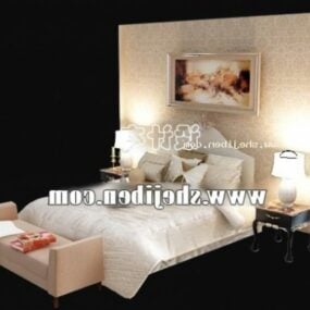 Hotel White Bed With Backwall 3d model