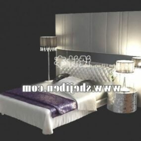 酒店现代双人床白色3d模型