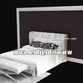 White Bed With Back Panel 3d model
