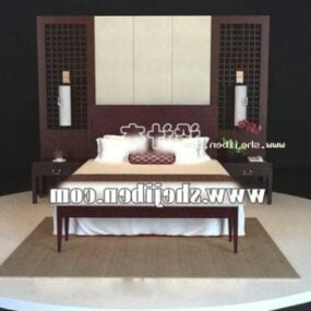 뒷벽이있는 중국식 더블 침대 3d 모델