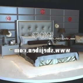 3д модель двуспальной кровати для отеля серого цвета