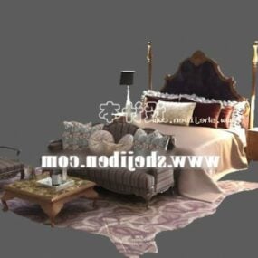 Cama doble con colchón y mesita de noche modelo 3d