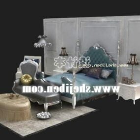 Hotel White Bed With Backwall Decoration 3d model